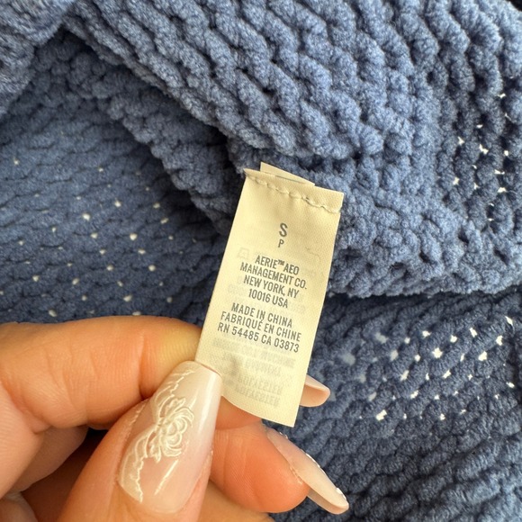 Aerie Sweater Womens Small Blue Chenille Oversized Chunky Knit Hoodie Pullover - Picture 5 of 9